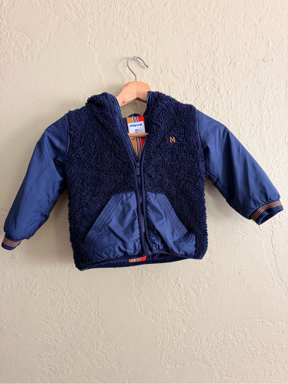 Mayoral Navy Blue Sherpa Puffer Jacket with Hood